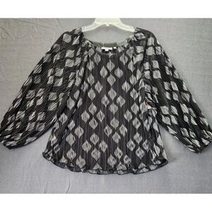 Chico's Shimmery‎ Crinkle Pleated Top 3/4 Balloon Sleeves Size 2 Large Flowy